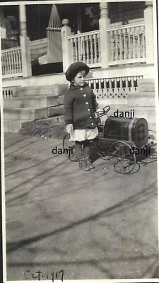 KID With Hand On Wheel Of Fancy #9 PEDAL CAR* 1917 TOY Photo Snapshot • $9.99