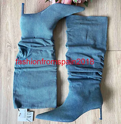$129.88 • Buy Zara New Woman Gathered Denim Boots Dirty Denim Blue 35-42 2005/210