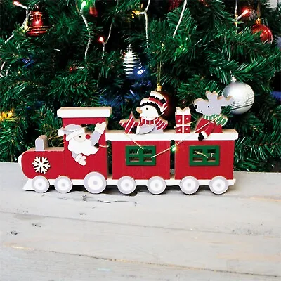 Battery Powered Wooden Festive Light Up Christmas Train Ornament Decoration • £9.99