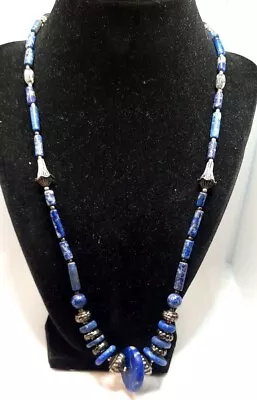 Vintage Lapis Lazuli Disk And Bead Necklace 23  • $43