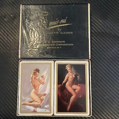 Vintage 2 Decks Of Gil Elvgren  Mais Oui   Advertising Pinup Playing Cards 1940s • $29.99