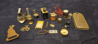 Lot 18 Vintage Miniature Miscellaneous Figurines Cast Iron & Brass ~ NICE MIX! • $12