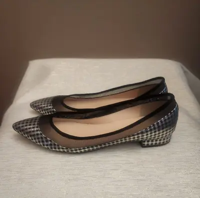 J. Crew Mesh Flats Metallic Houndstooth Checkered Silver Black Shoes Size 8.5 • $45.96