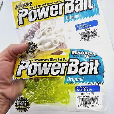 Berkley PowerBait 4  Bungee Twin Tail Grub 8 Count Pack Chart Or White You Pick • $9