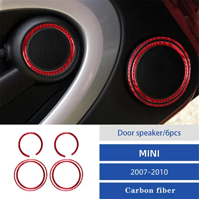 6x Red Carbon Fiber Door Speaker Horn Cover Trim For Mini Cooper R55 R56 R57 • $21.59