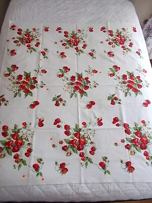 Vtg Cotton Printed Tablecloth Craft Cutter Strawberries 48 X54  Spots • $9.99