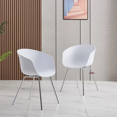 $119.99 • Buy AINPECCA 2 X Dining Chairs White Plastic Seat Chromed Metal Legs Dining Room AU