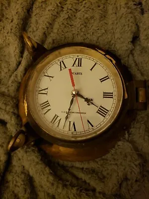 U.S. Maritime Commission Solid Brass Quartz Port Hole Clock - Cool! • $150