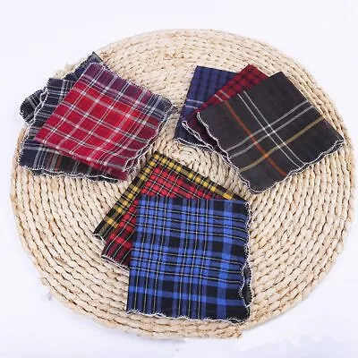 3Pcs 28x28cm Men Business Polyester Cotton Plaid Handkerchief Classic Wipe Towel • £3.59