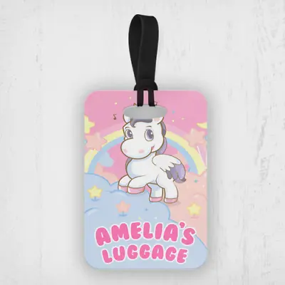 Personalised Kids Unicorn & Rainbow Girls First Travel Suitcase Bag Luggage Tags • £6.99