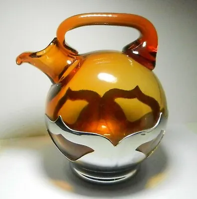 1932 Farber Bros New York Chrome Amber Cambridge Glass Decanter- Pat # 924011 • $24.99