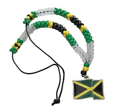 JAMAICAN COLOR BEADED Necklace Pendant With 14” Beaded In Leather • $16.95
