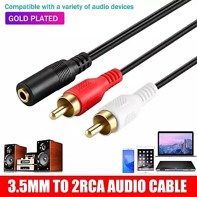 3.5mm Female To 2 RCA Male Aux Auxiliary Gold Plated Stereo Audio Y Cord Cable • $7.49