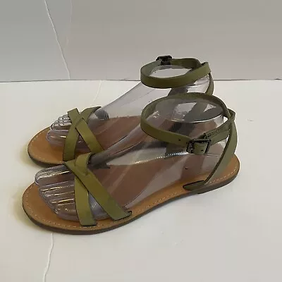 Madewell Leather  Strappy Sandals  Size 8.5 Light Olive Green Ankle Buckle • $20