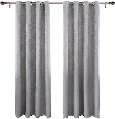 2x Curtain Pair Thermal Blackout Damask Eyelet Curtains  For Bedroom Dark Grey • £15.99