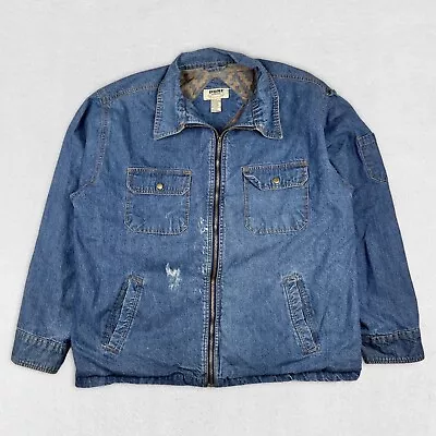 Vtg Duke Haband Denim Lined Zip Work Mechanic Chore Trucker Jacket XL Jean Coat • $31.95