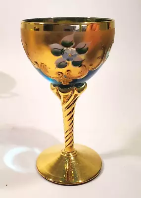 Vintage Murano Wine Glass Vecchia Murano Turquoise Blue Green Gold Twisted Stem • $29