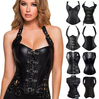 Steampunk Leather Black Waist Training Corset Underbust Plus Size Bustier S-6XL • $20.79