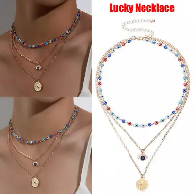 $4.23 • Buy Boho Multi-layer Turkish Evil Eye Lucky Pendant Necklace Elegant Women Jewellery