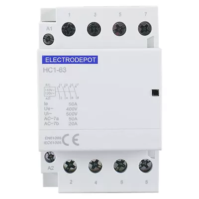 4 Pole Contactor 120 VAC Coil 50A HC1-63 N/O 50AMP 50A 40A 30A IEC Lighting • $39.98