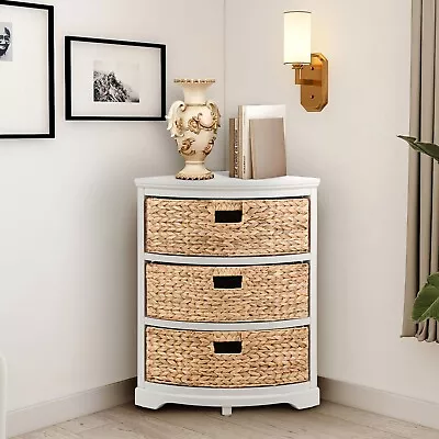 3 Tier X-Side Corner Table Storage Cabinet With 3 Wicker Baskets (Collectible) • $79.99