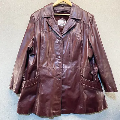 Vintage Burgundy Leather Jacket Classic Directions Size 42 Fur Lined Coat • $44.95