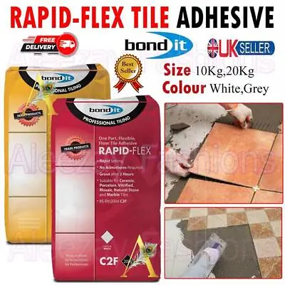 10/20kg Rapid-Flex Tile Adhesive Rapid Setting Floor Wall Ceramic - White & Grey • £14.95