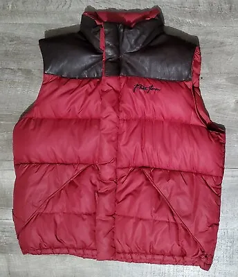 Phat Farm New York Burgundy Mens Vintage Leather Trim Puffer Vest Size 2XL • $34.99