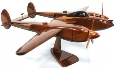 Handcrafted Mahogany Wood Desktop Model  P38 Wooden  Airplane Kiln Dried • $99.99
