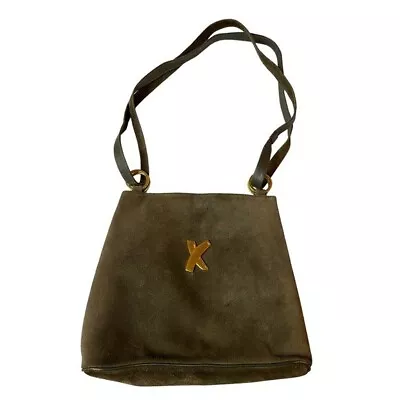 Paloma Picasso Vintage Green Suede Gold Hardware Crossbody Shoulder Handbag • $54.99