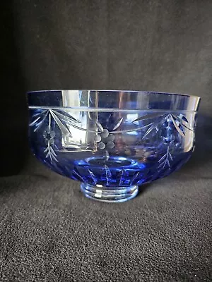 Vtg Reed & Barton Co Miller Rogaska Cobalt Blue Crystal Etched Bowl • $19.95