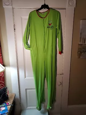 Kermit The Frog Adult Unionsuit Pajamas Halloween Costume 2XL Muppets Fleece  • $39