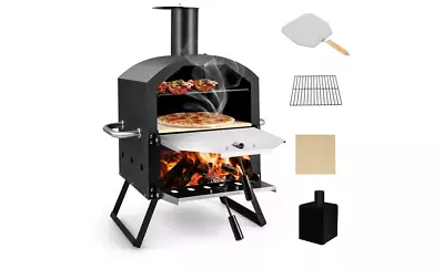 2-Layer Pizza Oven Wood Fired Pizza Grill Outside Pizza Maker W/ Cover • $103.90