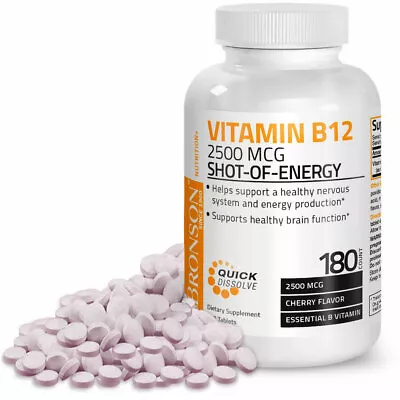 Vitamin B12 2500mcg Shot Of Energy Fast Dissolve Sublingual 180 Cherry Tablets • $18.99