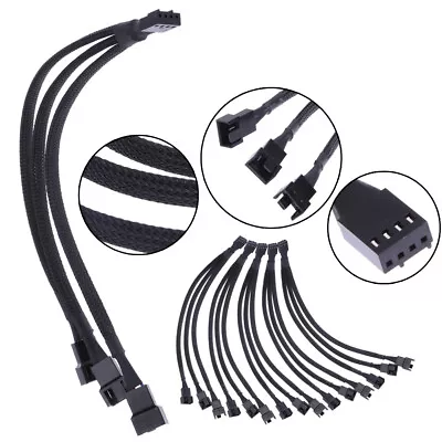 4 Pin PWM Fan Cable 1 To 3 Ways  Splitter Black Sleeved Extension Cable • $5.36