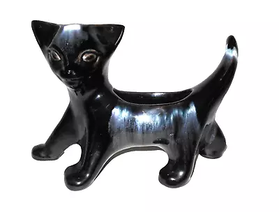 Mid Century Vintage Ceramic Black Cat White Glaze Planter 8x6x3 • $18.95