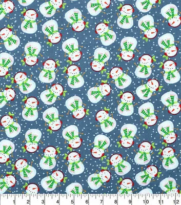 1/4 Yard 9”x42” Snowmen On Blue Christmas Cotton Quilt Fabric • $2.28