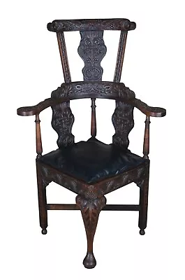 Antique 17th C. English Yorkshire Wainscot Oak Highback Corner Arm Chair Throne • $4250