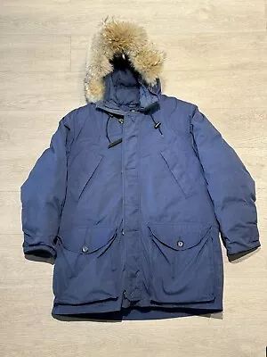 Vintage Eddie Bauer Polar Parka Coyote Fur Down Parka Jacket 90s Navy Size Large • $325