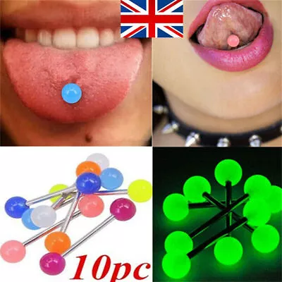 £3.23 • Buy 10X Glow In The Dark Tongue Bars Piercing Flexible Bar Tounge Nipple Jewellery