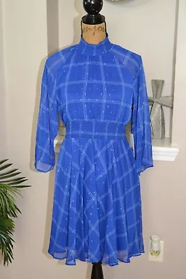 Calvin Klein Royal Blue NWT Metallic Long Sleeve Elastic Waist Dress 10p • $29.99