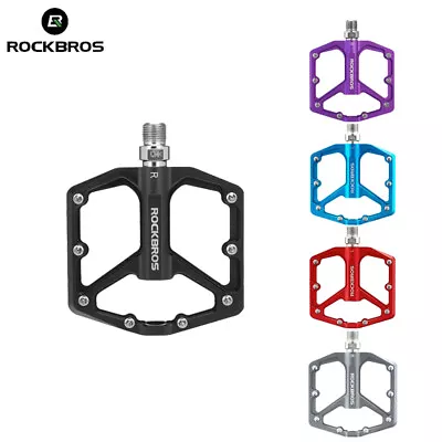 ROCKBROS MTB Road Bike Aluminum Alloy Pedals Bicycle Flat Pedals Bearing 9/16  • $27.89