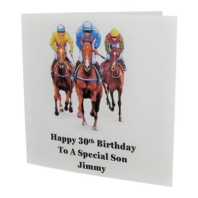 £2.45 • Buy PERSONALISED Horse Racing Trio MALE BIRTHDAY CARD