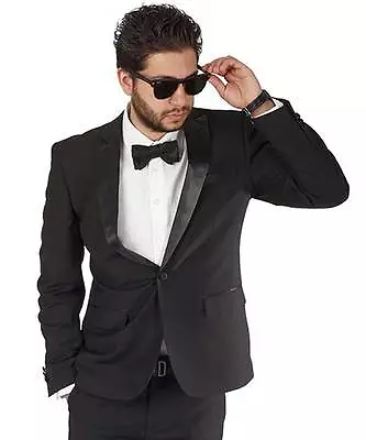  Black Peak Lapel Dinner Jacket Tuxedo Slim Fit 1 Button Blazer By AZAR  MAN • $69