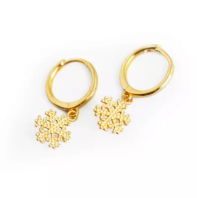 $14.95 • Buy 925 Sterling Silver Gold Dangle Snowflake Small Hoop Huggie Earrings Gift A33