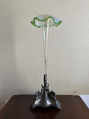 Antique 1900s Art Deco Metal Flaying Horse Murano Tall Trumpet Vase • $145