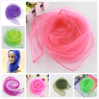 Women Ladies 50s Square Chiffon Neck Head Scarf Scarves Wrap Soft Stole Shawl UK • £1.49