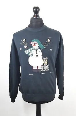 Vintage Jerzees Christmas Jumper Size Medium Black Snowman • £10