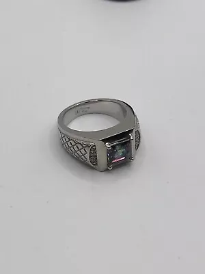 Men’s Mystic Topaz And Diamond SAI Stainless Steel Ring Textured Size 10.5 • $39.99