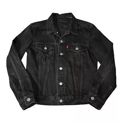 Levi's Denim Jacket Mens M Medium Slim Washed Black Trucker Button Up Cotton • £46.99